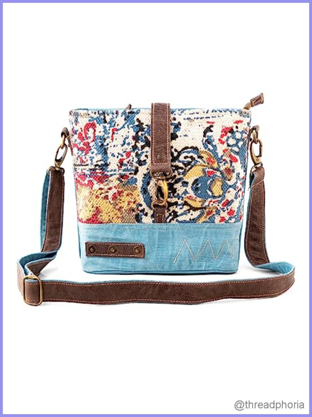 Upcycled Vintage Canvas & Leather Messenger Shoulder Bag with Strap